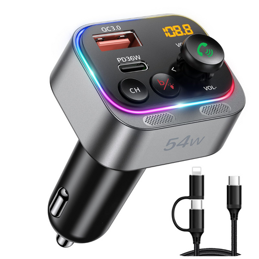 Modulator FM Auto Bluetooth 5.0, MP3 Player, Încărcător Fast Charge USB QC 3.0 + Type-C PD 20W, 3 Mufe de Încărcare, Handsfree Car Kit, Adaptor FM Mașină, Sunet Hi-Fi, Negru – Selexmo™