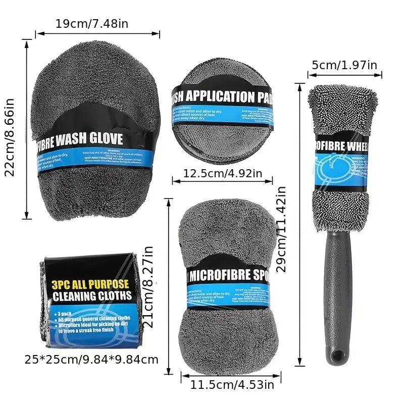 Kit de îngrijire auto premium, 9 piese din microfibra