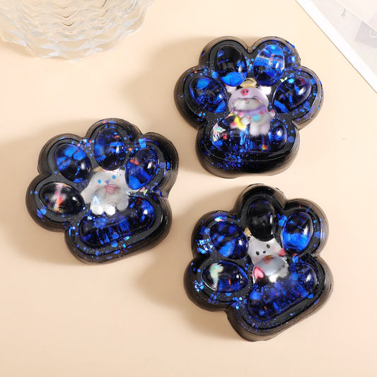 Jucarie Antistres Squishy, selexmo, cu Revenire Lenta, Model Cat Paw, Squeeze Pinch Family, 6.5 x 6 cm, din Tpr, 4-6 Ani, Model 2 Figurine, Negru cu Insertii