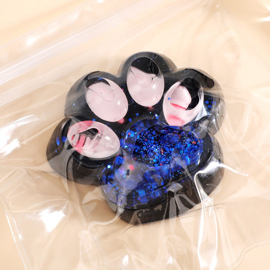 Jucarie Antistres Squishy, selexmo, cu Revenire Lenta, Squeeze Pinch Family, Model Cat Paw, 6.5 x 6 cm, din Tpr, 4-6 Ani, Model 1 Pestisori, Negru cu Insertii