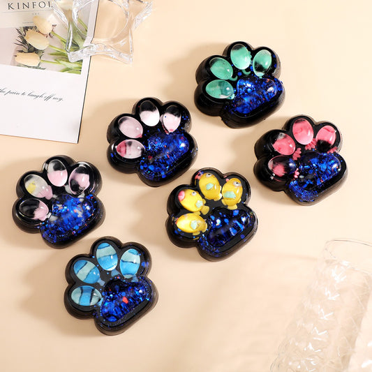 Jucarie Antistres Squishy, selexmo, cu Revenire Lenta, Squeeze Pinch Family, Model Cat Paw, 6.5 x 6 cm, din Tpr, 4-6 Ani, Model 1 Pestisori, Negru cu Insertii