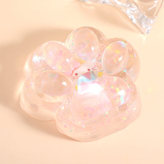 Jucarie Antistres Squishy, selexmo, cu Revenire Lenta, Squeeze Pinch Family, Model Cat Paw, 6.5 x 7 cm, din Tpr, 4-6 Ani, Model 1 Figurina, Transparent