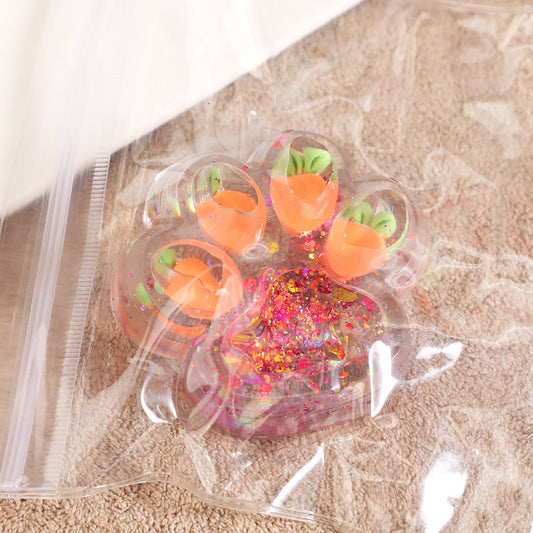 Jucarie Antistres Squishy, selexmo, cu Revenire Lenta, Model Cat Paw, Squeeze Pinch Family, 6.5 x 7 cm, din Tpr, 4-6 Ani, Model 3 Legume, Transparent