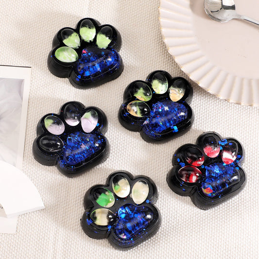 Jucarie Antistres Squishy, selexmo, cu Revenire Lenta, Squeeze Pinch Family, Model Cat Paw, 6.5 x 6 cm, din Tpr, 4-6 Ani, Model 4 Legume, Negru cu Insertii