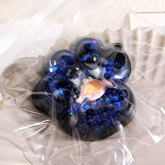 Jucarie Antistres Squishy, selexmo, cu Revenire Lenta, Squeeze Pinch Family, Model Cat Paw, 6.5 x 6 cm, din Tpr, 4-6 Ani, Model 3 Vietati Marine, Negru cu Insertii