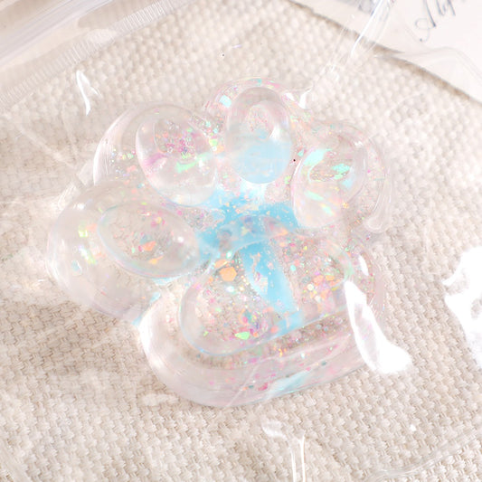 Jucarie Antistres Squishy, selexmo, cu Revenire Lenta, Squeeze Pinch Family, Model Cat Paw, 6.5 x 7 cm, din Tpr, 4-6 Ani, Model 2 Flori, Transparent