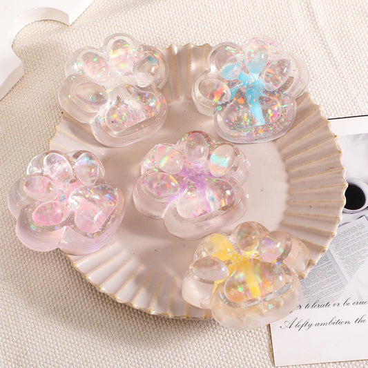 Jucarie Antistres Squishy, selexmo, cu Revenire Lenta, Squeeze Pinch Family, Model Cat Paw, 6.5 x 7 cm, din Tpr, 4-6 Ani, Model 2 Flori, Transparent