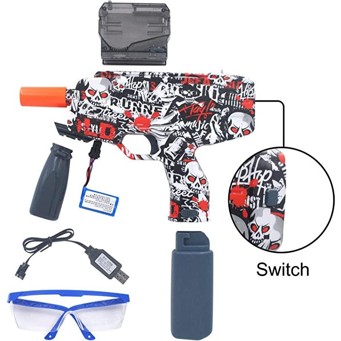 Mitraliera de jucarie electrica cu bile de hidrogen de gel, gun bluster, tragere in rafala, varsta peste 6 ani, ochelari de protectie, 5000 de bile incluse, cablu de incarcare, 40.1 x 31.6 cm, Mp9