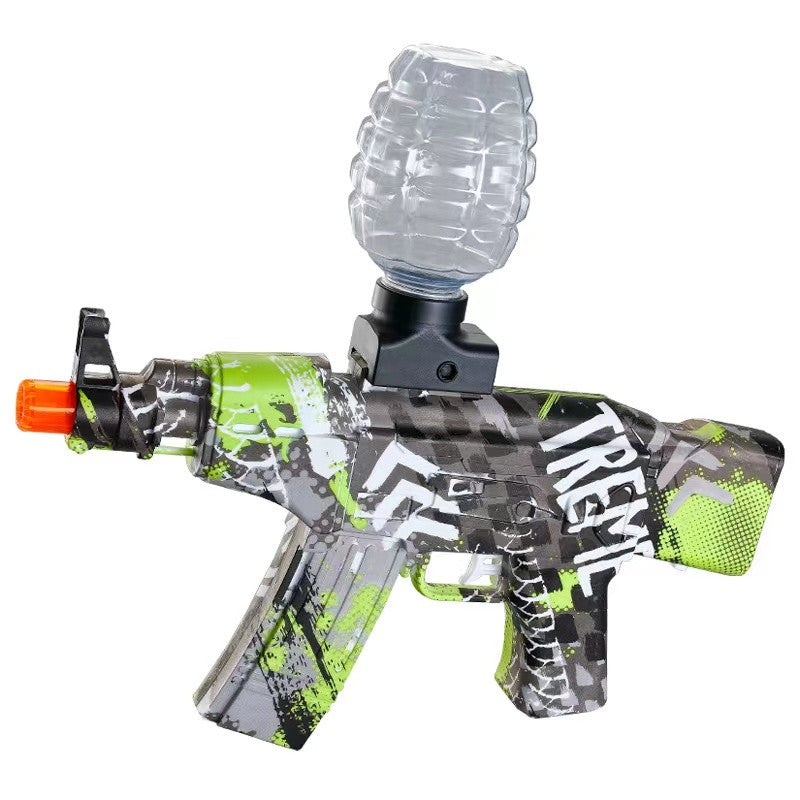 Mitraliera de jucarie electrica cu bile de hidrogen de gel, gun bluster, tragere in rafala, varsta peste 6 ani, ochelari de protectie, 5000 de bile incluse, cablu de incarcare, 28x31 cm, AK47, verde