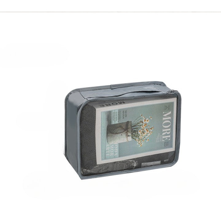Set 7 Genti de Calatorie, selexmo, pentru Depozitare, Compresibile, 7 Dimensiuni, Impermeabile, Design cu Plasa, Pliabile, Manere Robuste, Fermoar dublu, Gri