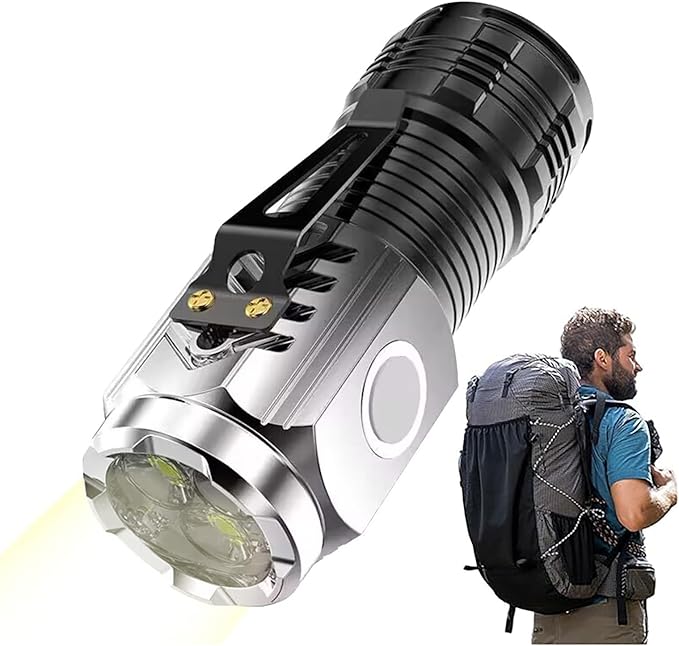 Lanternă cu trei ochi, super strălucitoare, mini lanternă, Clema magnetică puternică, ABS, cu clemă pentru stilou