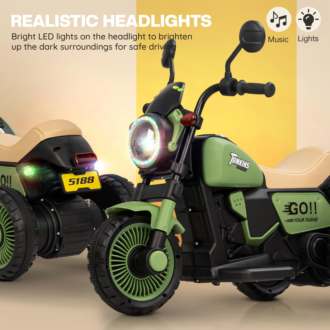 Motocicletă Reîncărcabilă Baybee Cruzer pentru Copii cu Accelerație și Funcții Multimedia 1-5 ani