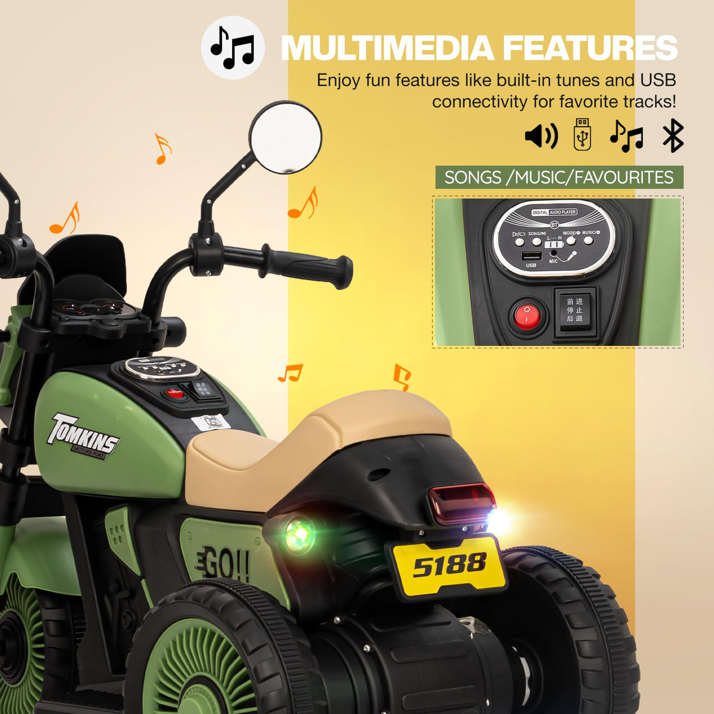 Motocicletă Reîncărcabilă Baybee Cruzer pentru Copii cu Accelerație și Funcții Multimedia 1-5 ani