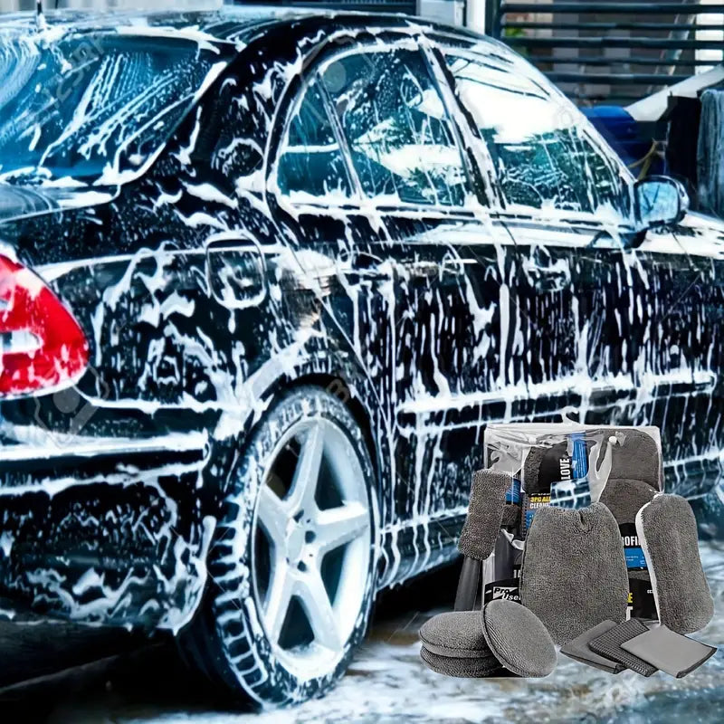 Kit de îngrijire auto premium, 9 piese din microfibra