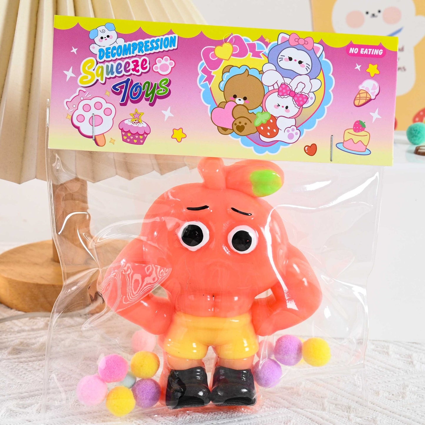 Jucarie Antistres Squishy, selexmo, Model Omulet Musculos, cu Revenire Lenta, din TPR, 12 x 11 x 3 cm, Multicolor