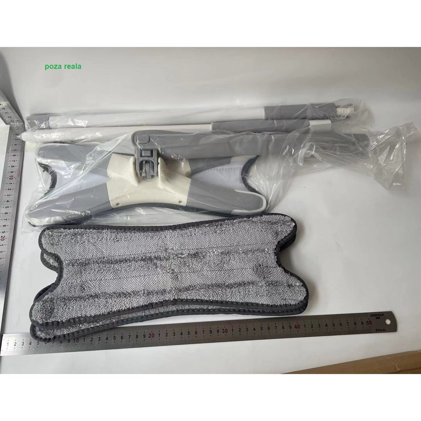 Mop Plat, selexmo, cu Sistem de Stoarcere, 2 Lavete Incluse, Lungime Telescopica 140 cm, Argintiu