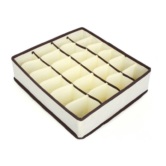 Cutie De Depozitare, selexmo, Pentru Lenjerie, Sosete Si Sutiene, Material Textil, 24 Compartimente, 32 x 32 x 10 cm, Culoare Bej