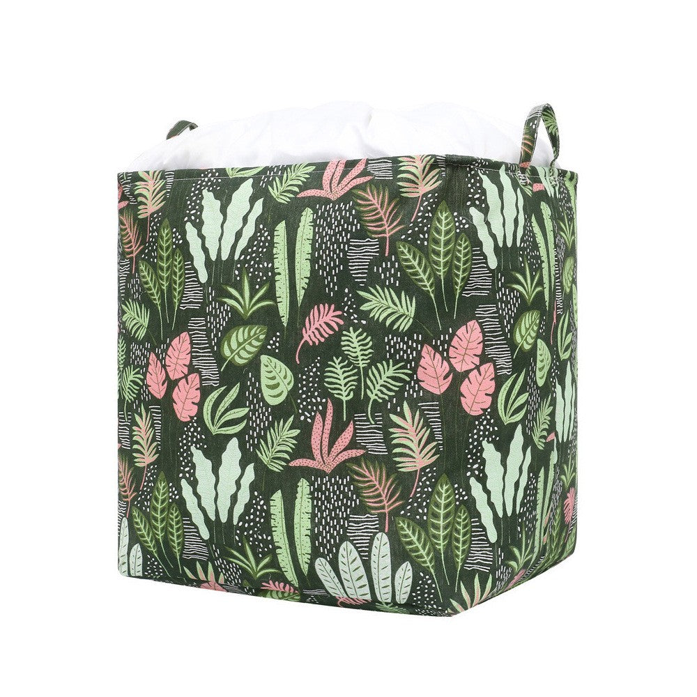 Cutie de Depozitare Pliabila, selexmo, Impermeabila, cu Snur, Capacitate 100 L, cu Manere, 50x50x40cm, Model Frunze, Verde