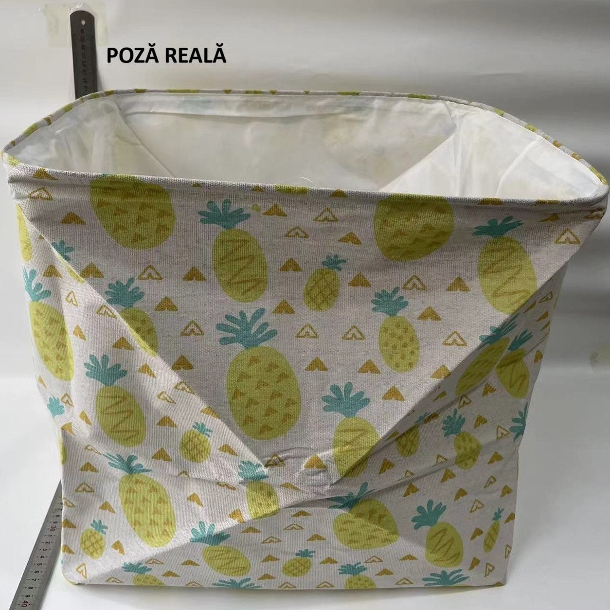 Cutie de Depozitare Pliabila, selexmo, Impermeabila, cu Snur, Capacitate 100 L, cu Manere, 50x50x40cm, Model Ananas, Galben
