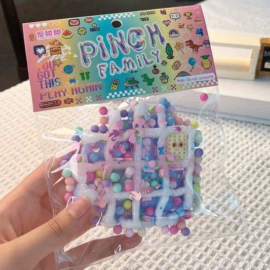 Jucarie Antistres Squishy, selexmo, cu Revenire Lenta, Squeeze Pinch Family, Model Waffle, 6x6 cm, 99g, Ambalaj Transparent, Multicolor