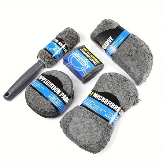 Kit de îngrijire auto premium, 9 piese din microfibra