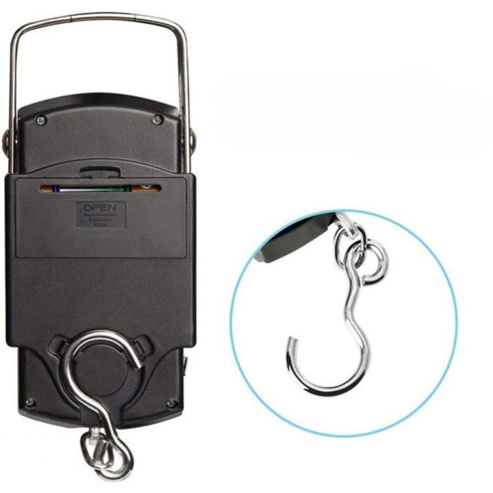Cantar Digital de Mana cu Carlig, Cantar Portabil, Pescuit, cu Maner, Capacitate 50 kg, cu Metru Incorporat