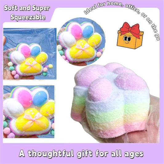 Jucarie Antistres Squishy, selexmo, cu Revenire Lenta, Model Labuta de Pisica Pufoasa, 12.5x10.5 cm, 220g, Squeeze Pinch Family, Ambalaj Transparent, Roz Curcubeu