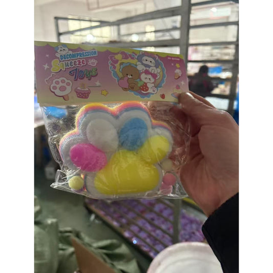 Jucarie Antistres Squishy, selexmo, cu Revenire Lenta, Model Labuta de Pisica Pufoasa, 220g, 12.5 x 10.5 cm Squeeze Pinch Family, Ambalaj Transparent, Galben-Multicolor