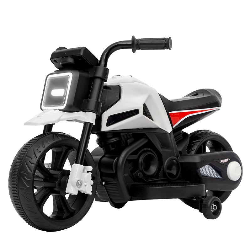 Motocicletă Electrică cu 2 Roti Mari si 2 Ajutatoare, Acumulator Încarcare, Anti-Rasturnare, Lumini LED