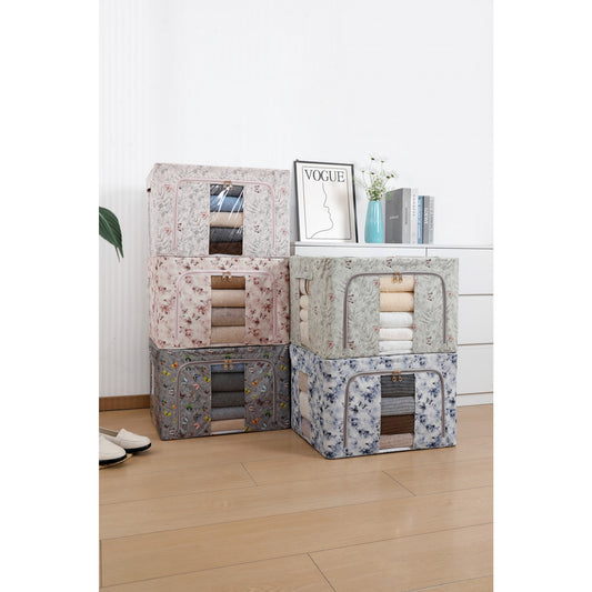 Cutie Depozitare, selexmo, 66L, din Material Textil, 50 x 40 x 33 cm, pentru Haine si Lenjerii, Model Fluturasi, Gri Inchis