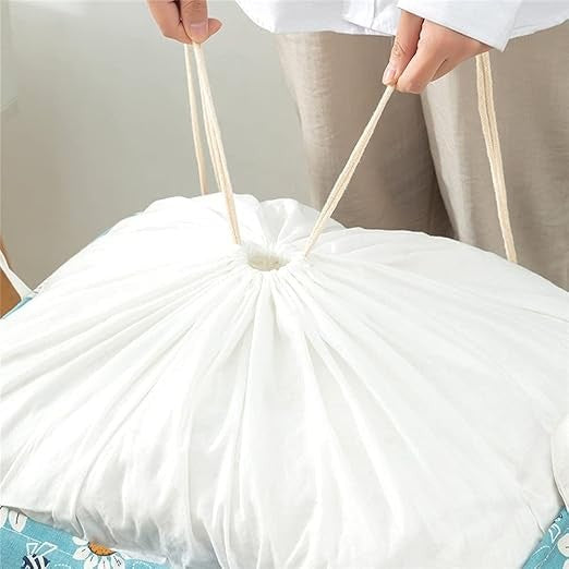 Cos depozitare, selexmo, Capac cu Snur, 175 L, Confectionat din Bumbac si un Strat Impermeabil, 50 x 50 x 70 cm, Albastru Deschis, Imprimeu Flori