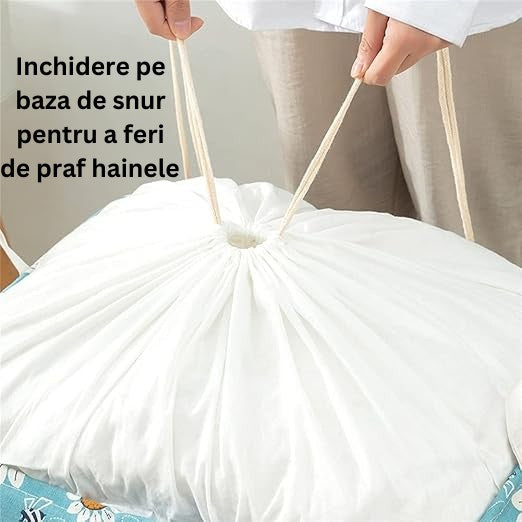 Cos depozitare, selexmo, Capac cu Snur, 175 L, Confectionat din Bumbac si un Strat Impermeabil, 50 x 50 x 70 cm, Albastru Deschis, Imprimeu Flori