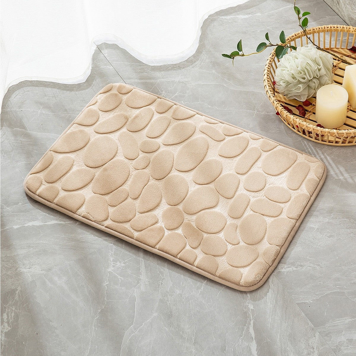 Covoras pentru Baie Antiderapant, Uscare Rapida, Model 3D Piatra, 40x60 cm