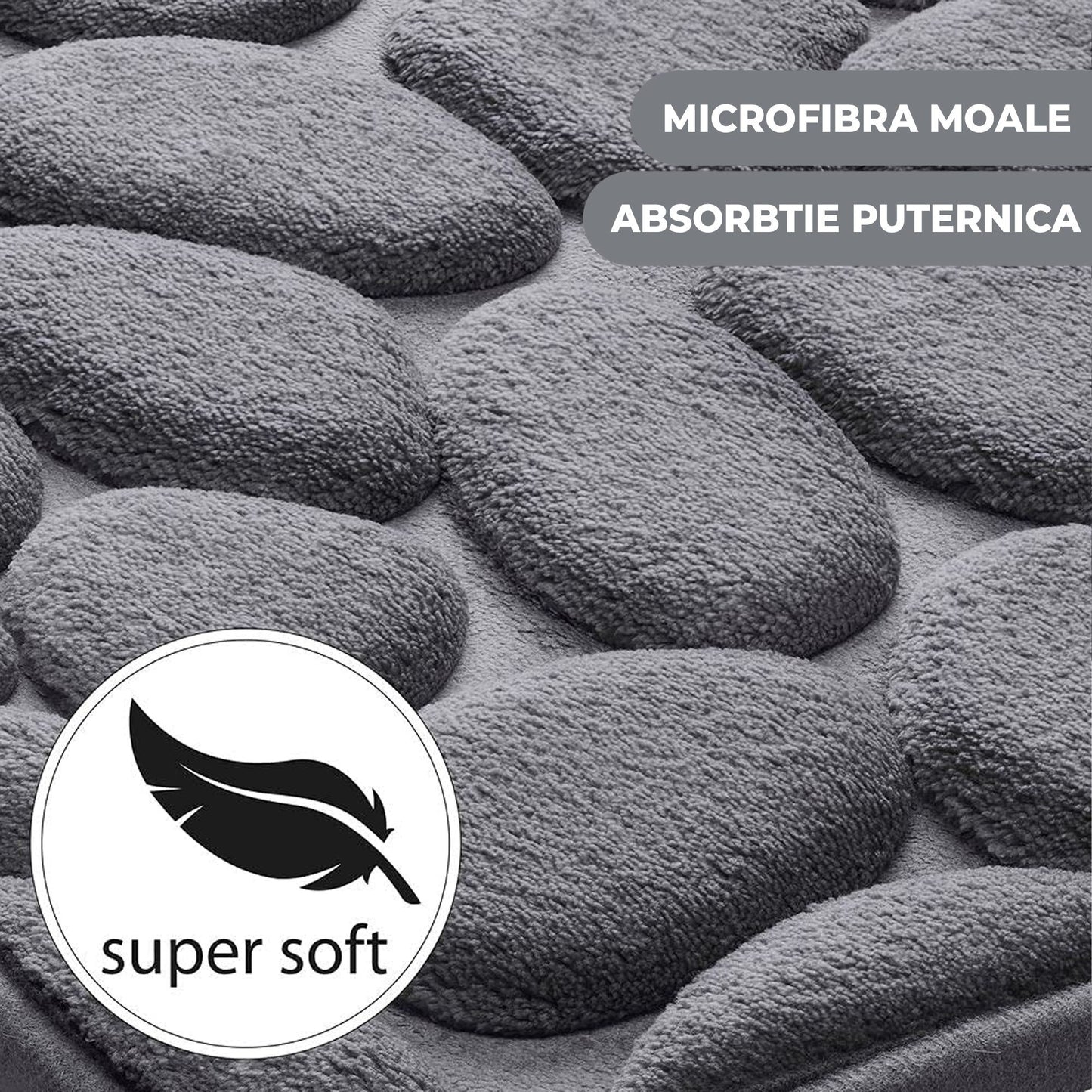 Covoras pentru Baie Antiderapant, Uscare Rapida, Model 3D Piatra, 40x60 cm