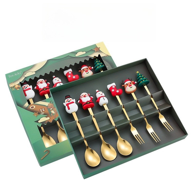 Set Tacamuri, Tema Craciun cu Figurine, din Otel Inoxidabil, Cutie Cadou