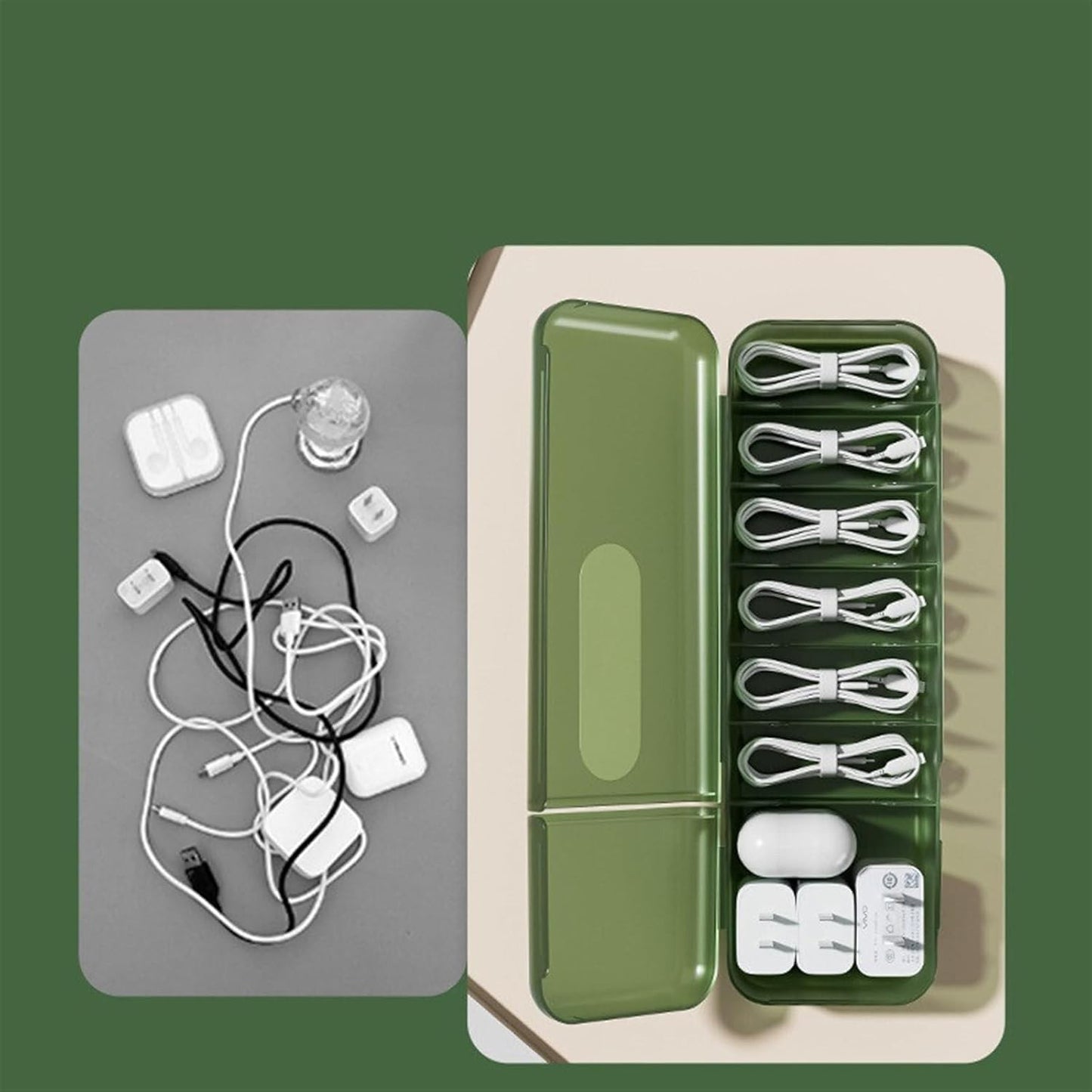 Cutie Organizatoare pentru Cabluri, selexmo, din Plastic, 28 x 9 x 6 cm, Verde
