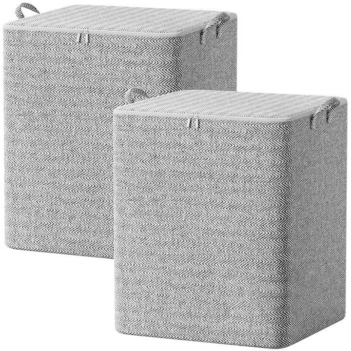 Cutie de Depozitare cu Fermoar, selexmo, Pliabila, Maner Ranforsat, Fermoar Rezistent, pentru Haine, Paturi, Plapumi, Perne, Lenjerii de Pat, Jucarii, 61x50x71 cm, 210 Litri, Gri