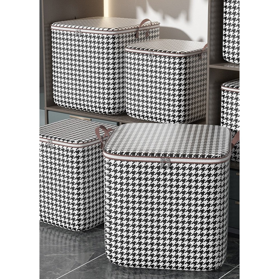 Cutie de Depozitare cu Fermoar, selexmo, Pliabila, Maner Ranforsat, Fermoar Rezistent, pentru Haine, Paturi, Plapumi, Perne, Lenjerii de Pat, Jucarii, 56x45x56 cm, 140 Litri, in Carouri, Alb-Negru