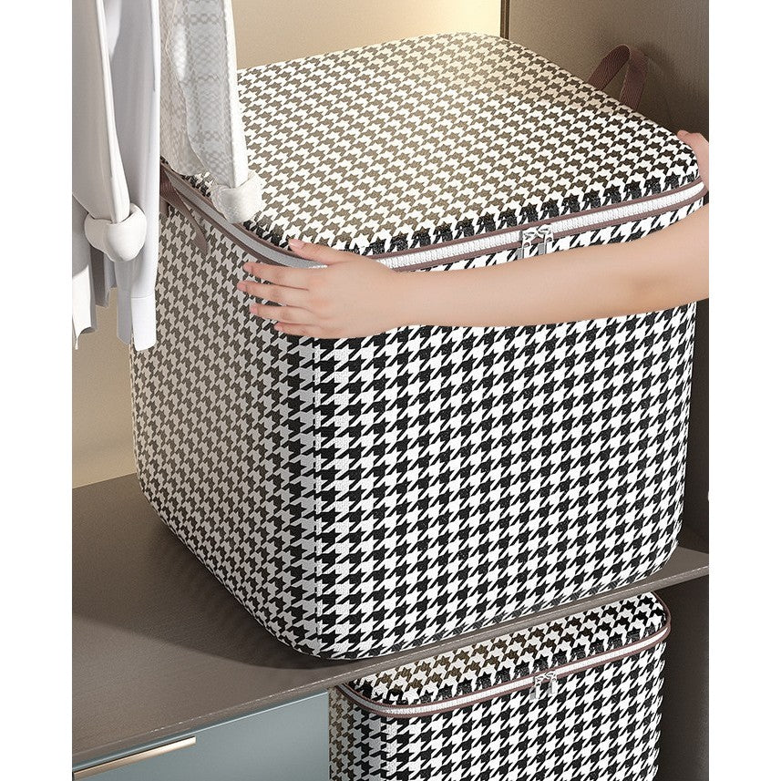 Cutie de Depozitare cu Fermoar, selexmo, Pliabila, Maner Ranforsat, Fermoar Rezistent, pentru Haine, Paturi, Plapumi, Perne, Lenjerii de Pat, Jucarii, 80 Litri, in Carouri, Alb-Negru