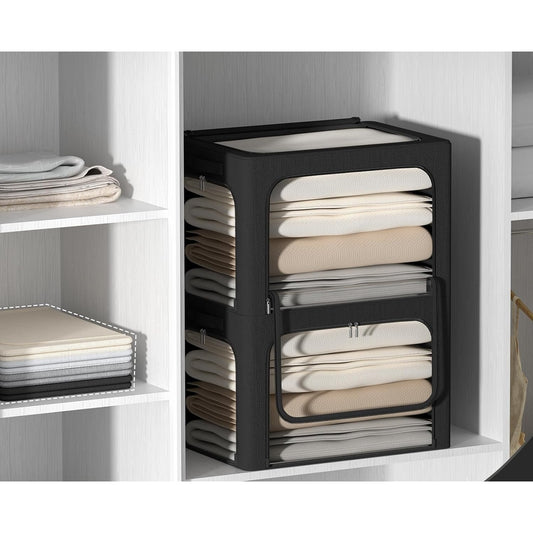 Cutie de Depozitare, selexmo, cu 3 Ferestre cu Fermoar Bidirectional, Cadru din Otel, Impermeabil, 38L, 42 x 30 x 30 cm, Negru