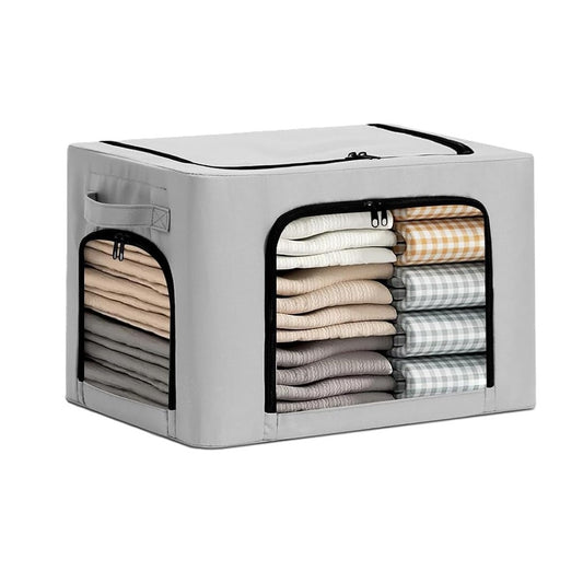 Cutie de Depozitare, selexmo, cu 3 Ferestre cu Fermoar Bidirectional, Cadru din Otel, Impermeabil, 38L, 42 x 30 x 30 cm, Gri