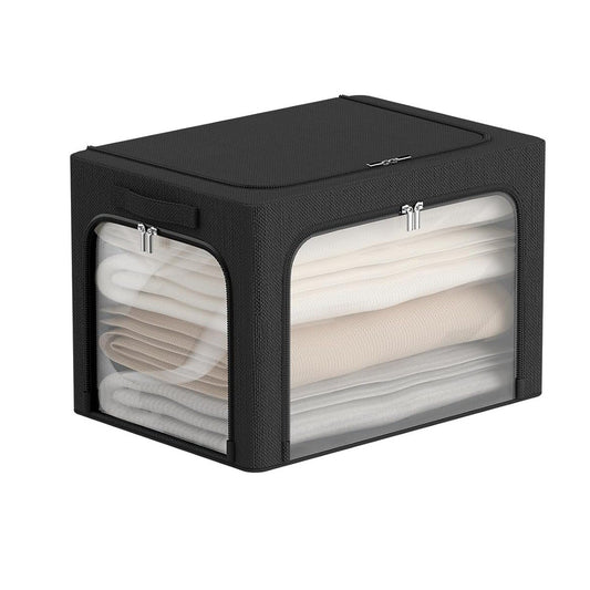 Cutie de Depozitare, selexmo, cu 3 Ferestre cu Fermoar Bidirectional, Cadru din Otel, Impermeabil, 38L, 42 x 30 x 30 cm, Negru