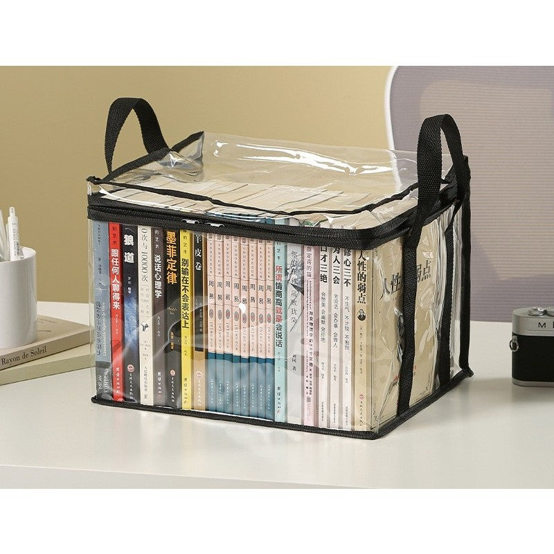 Cutie de Depozitare, selexmo, din PVC + Textil, Rezistenta la Apa, Geanta pentru Carti, 32x24x25 cm, Transparent-Negru