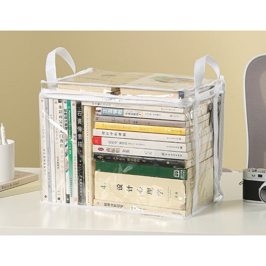 Cutie de Depozitare, selexmo, din PVC + Textil, Rezistenta la Apa, Geanta pentru Carti, 38x24x32 cm, Transparent-Alb