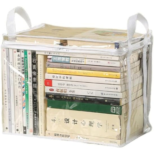 Cutie de Depozitare, selexmo, din PVC + Textil, Rezistenta la Apa, Geanta pentru Carti, 38x24x32 cm, Transparent-Alb