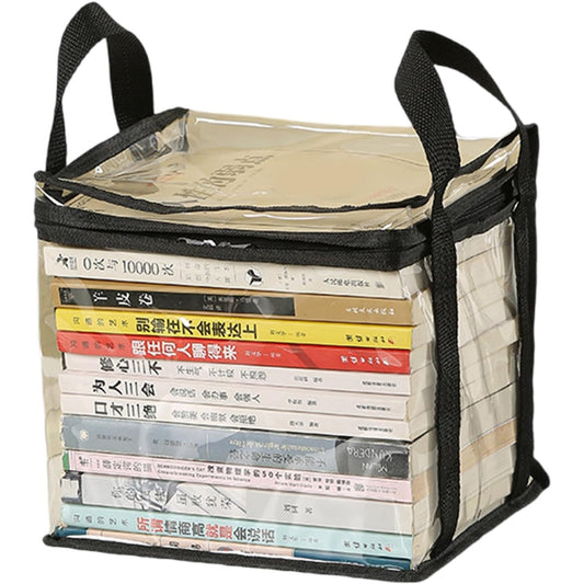 Cutie de Depozitare, selexmo, din PVC + Textil, Rezistenta la Apa, Geanta pentru Carti, 23x17x28 cm, Transparent-Negru