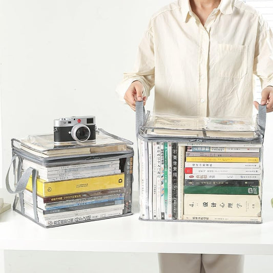 Cutie de Depozitare, selexmo, din PVC + Textil, Rezistenta la Apa, Geanta pentru Carti, 32x24x25 cm, Transparent-Alb