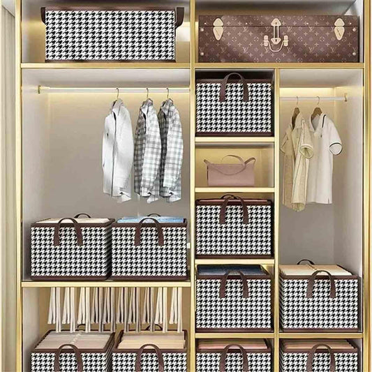 Cutie De Depozitare, selexmo, Pentru Haine, Lenjerie, Sosete Si Sutiene, Material Textil, 6 Compartimente, 44x30x20 cm, Culoare Alb-Negru