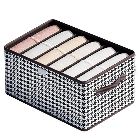 Cutie De Depozitare, selexmo, Pentru Haine, Lenjerie, Sosete Si Sutiene, Material Textil, 6 Compartimente, 44x30x20 cm, Culoare Alb-Negru