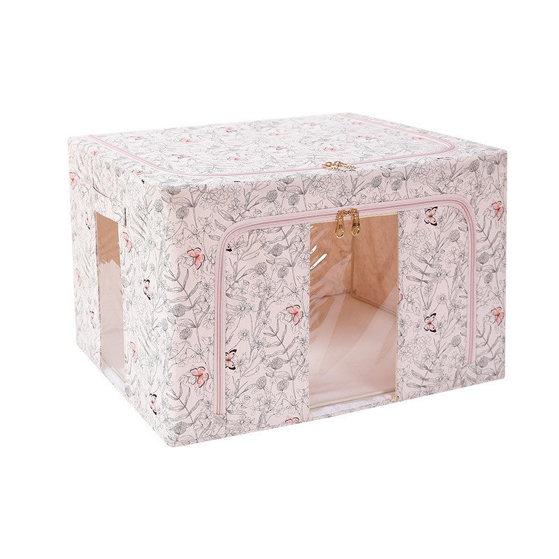 Cutie Depozitare, selexmo, 66L, din Material Textil, 50 x 40 x 33 cm, pentru Haine si Lenjerii, Model Fluturasi, Bej